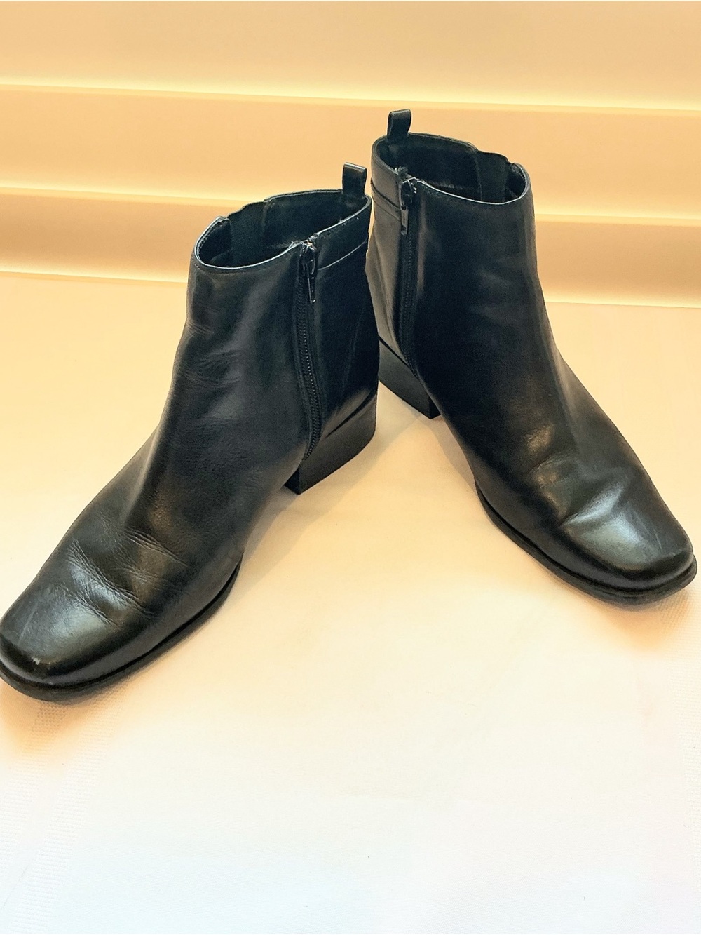 Covington, Brown Leather Ankle Boot Square Toe,  Block Heel Size 8